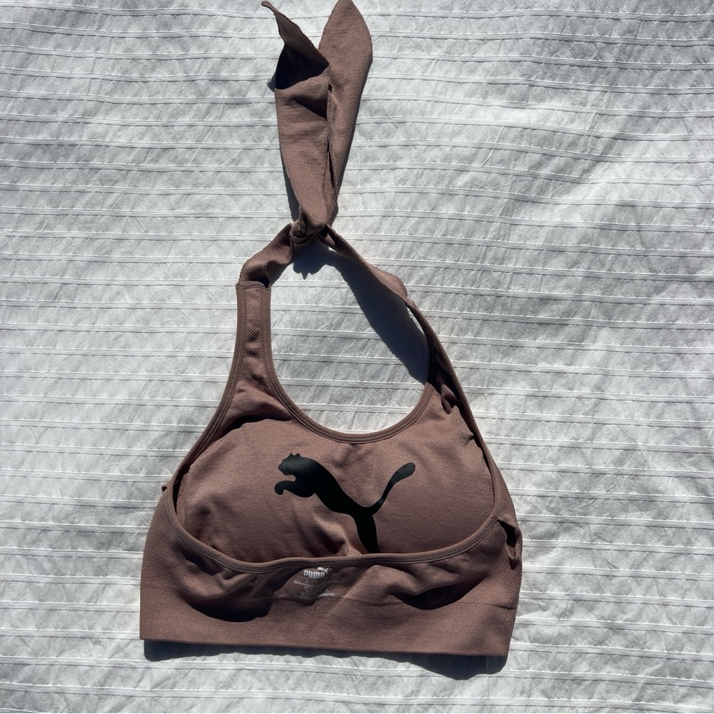 NWOT PUMA Seamless Halter Sports Bra Logo Print in Nude, S - Picture 5 of 7